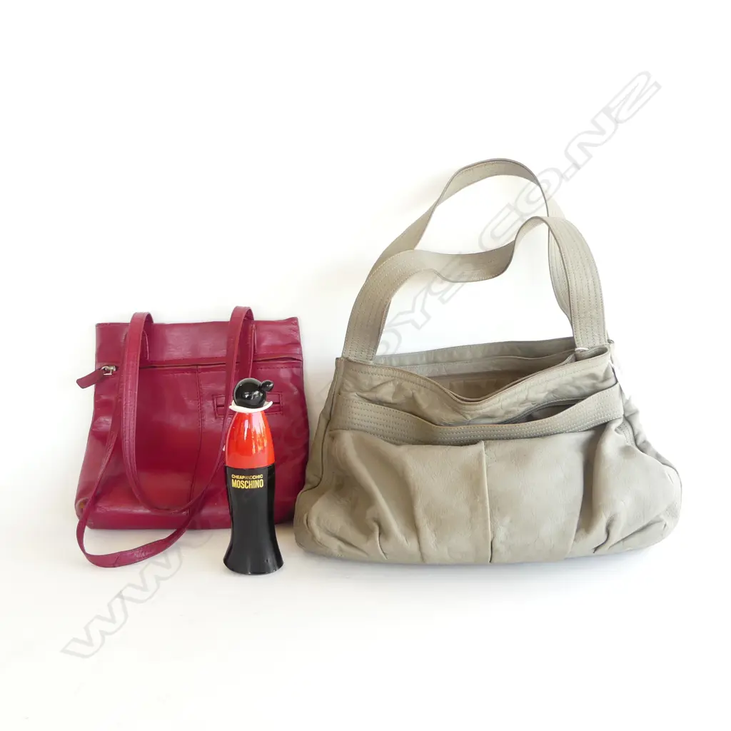 2 USED LEATHER HAND BAGS ( ONE MANDARINA DUCK) & 1 PARFUM MOSCHINO Image 1++