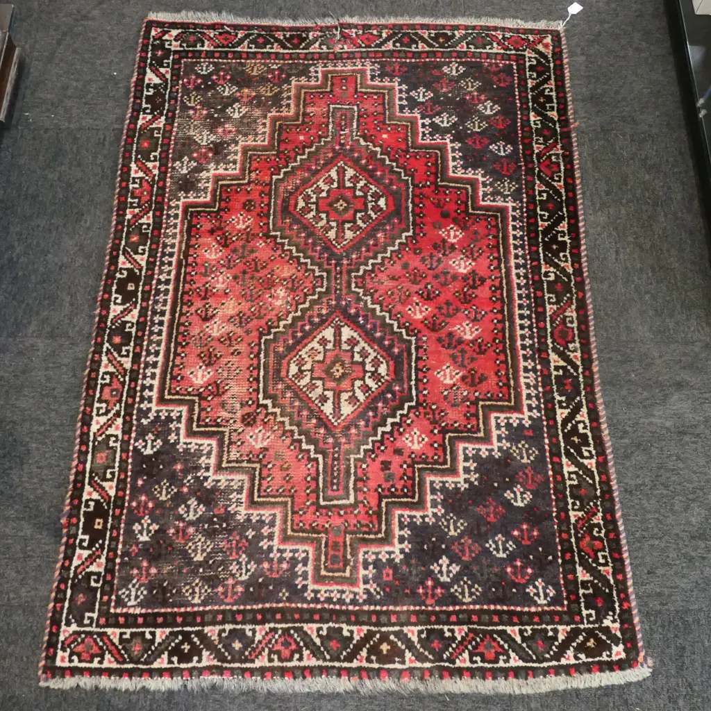SMALL HAND KNOTTED PERSIAN RUG SOME DAMAGE L1140 W980MM Image 1++