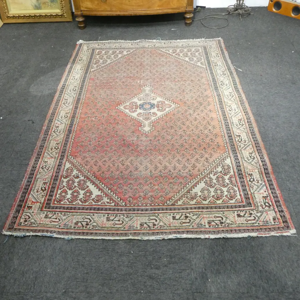 VINTAGE PERSIAN HAND KNOTTED RUG PINK TONES L2020 L1330 Image 1++