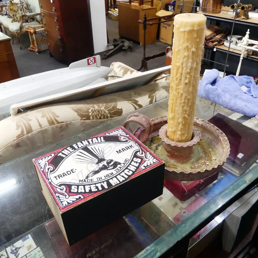 GIANT POTTERY CANDLE HOLDER & CANDLE H.470mm + GIANT 'THE FANTAIL' MATCHES BOX W.305mm Image 1++