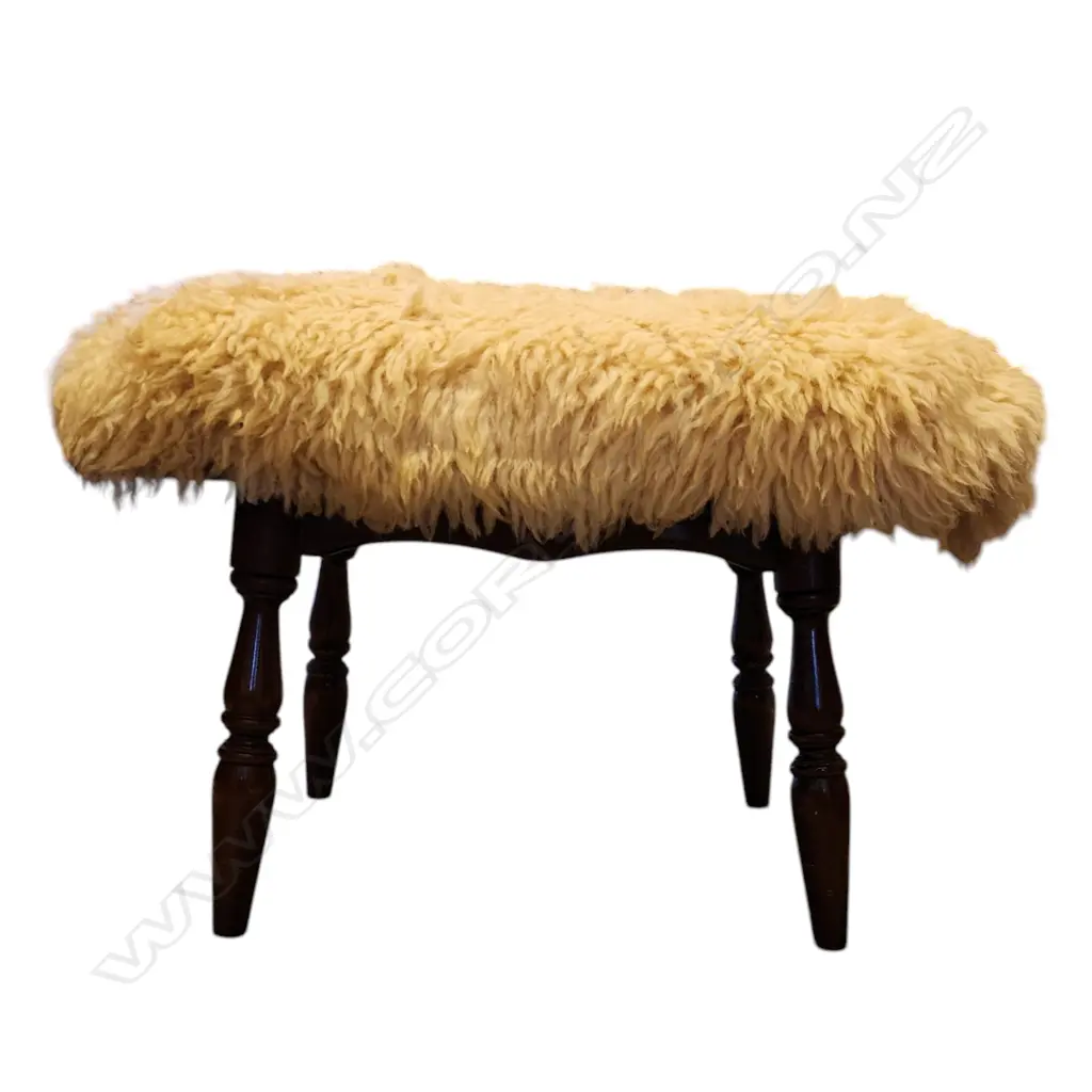 NZ LONGWOOL SHEEPSKIN VINTAGE FOOT STOOL - 520x420mm + ANTIQUE STH AFRICAN FOOTSTALL W570MM Image 1++