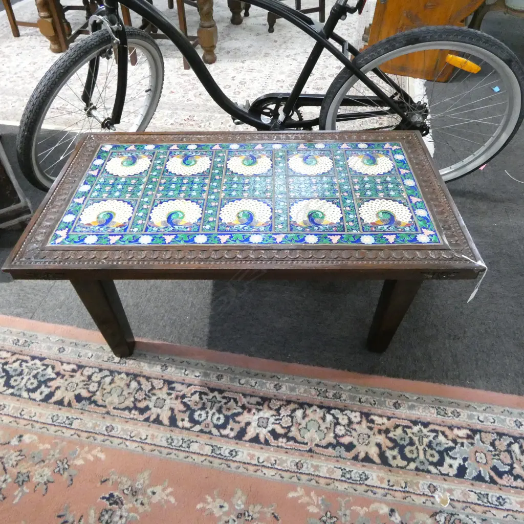 RAJASTHANI TABLE w. COLOURED METAL INSERT 945x550x435mm Image 1++