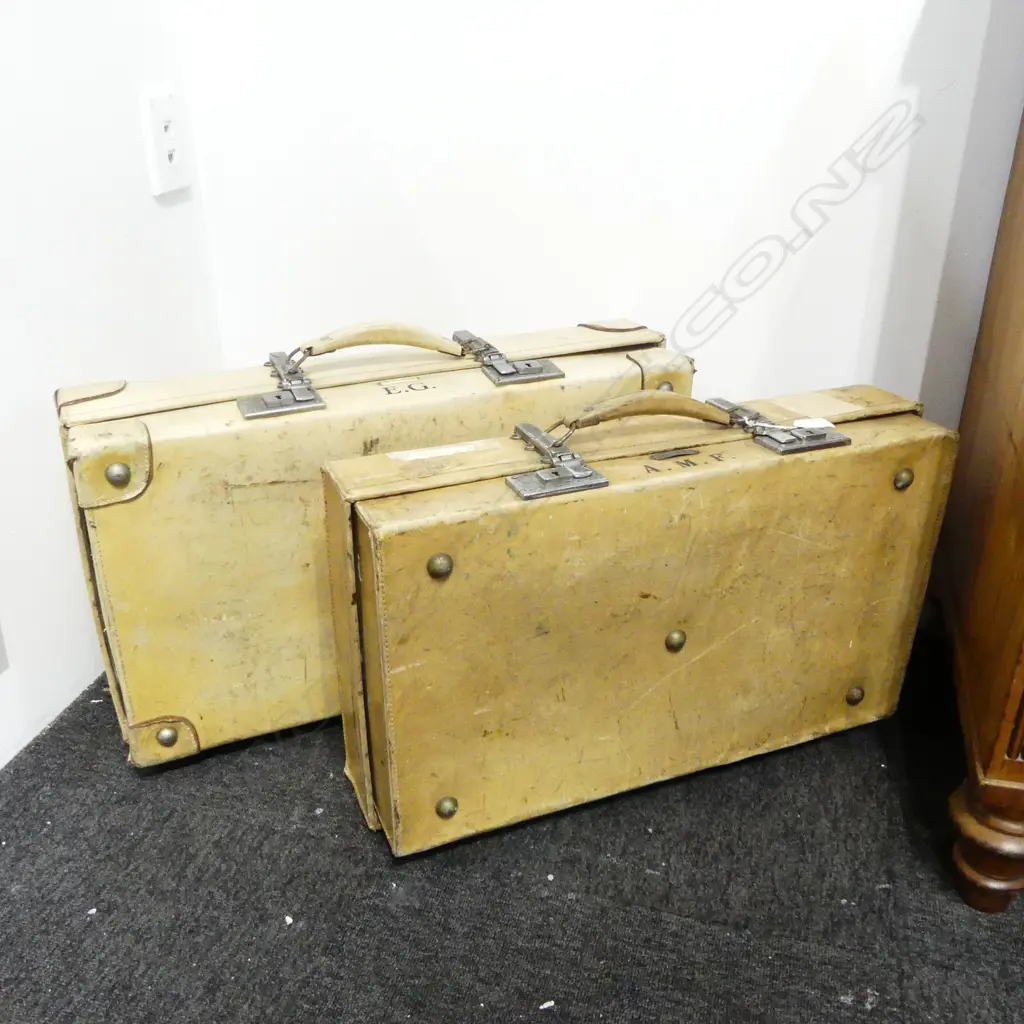 2 WHITE HIDE 'REVELATION' SUITCASES W.670mm Image 1++