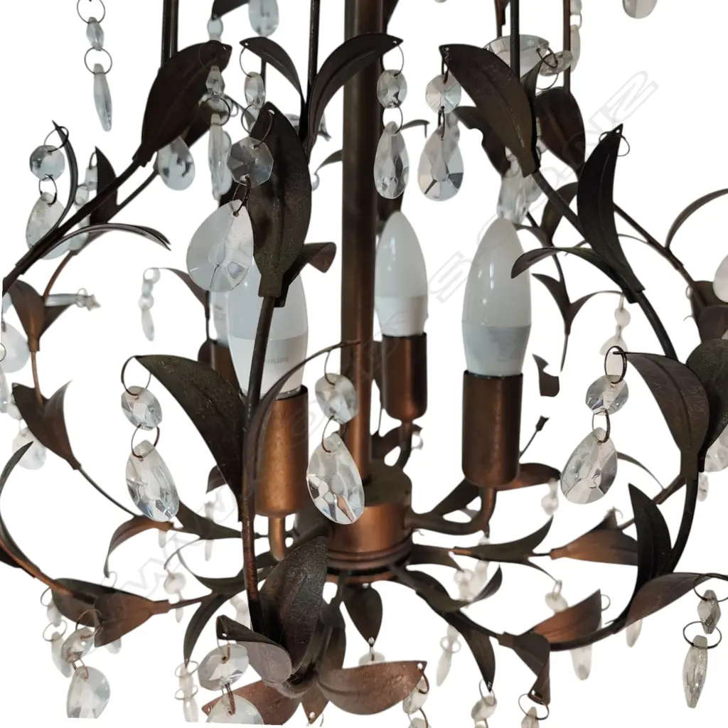 PR CHANDELIERS, MULTI TEAR DROPS & METAL FLOWERS - 700 x 370mm Image 1++