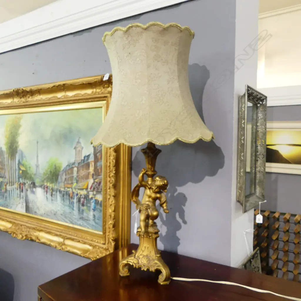 GILT METAL CHERUB TABLE LAMP H.780mm faults Image 1++