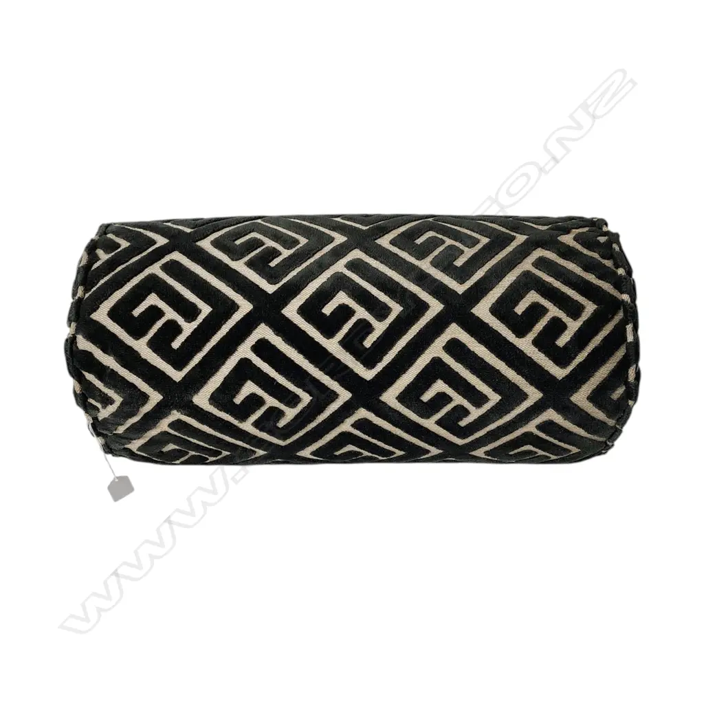 PAIR OF DARK GREEN VELVET BOLSTER CUSHION - GEOMETRIC DESIGN - 530 x 250 x 250 mm Image 1++