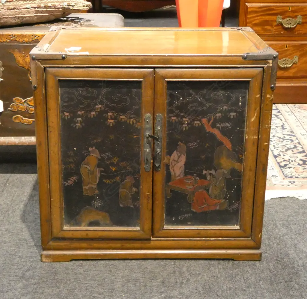 Japanese wood cabinet 2 door w. decoration 530x370x500mm Image 1++
