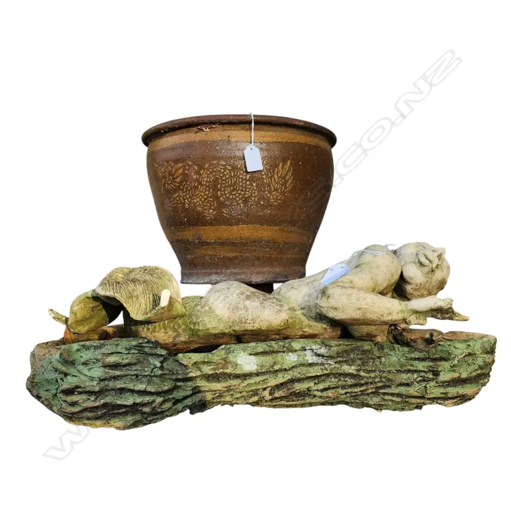 CHINESE GARDEN POT AND MERMAN FIGURE (faulted) Image 1++