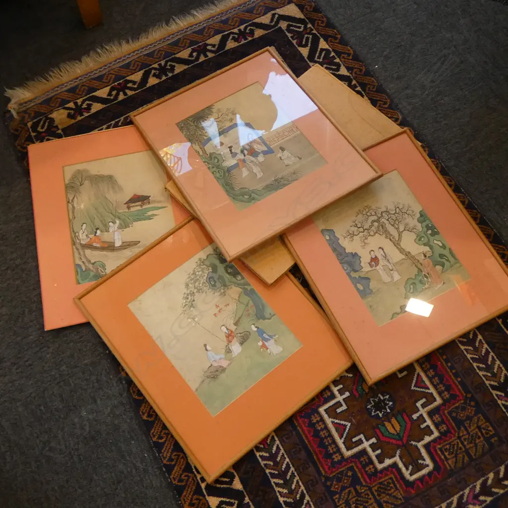 4 CHINESE WCs ON FABRIC 310x235mm + BOOKLET 'MASTERPIECES OF CHINESE PAINTING' Image 1++