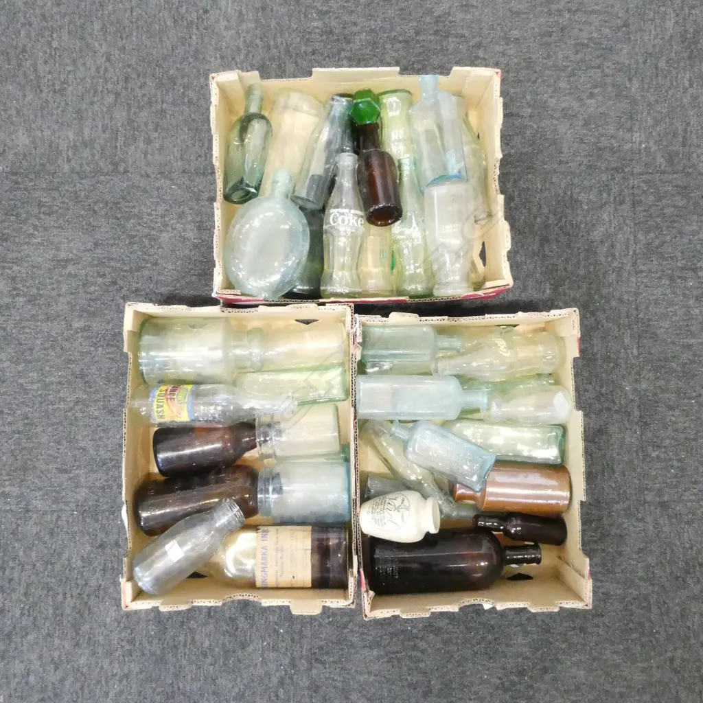 3 BOXES OLD BOTTLES; COKE ETC Image 1++