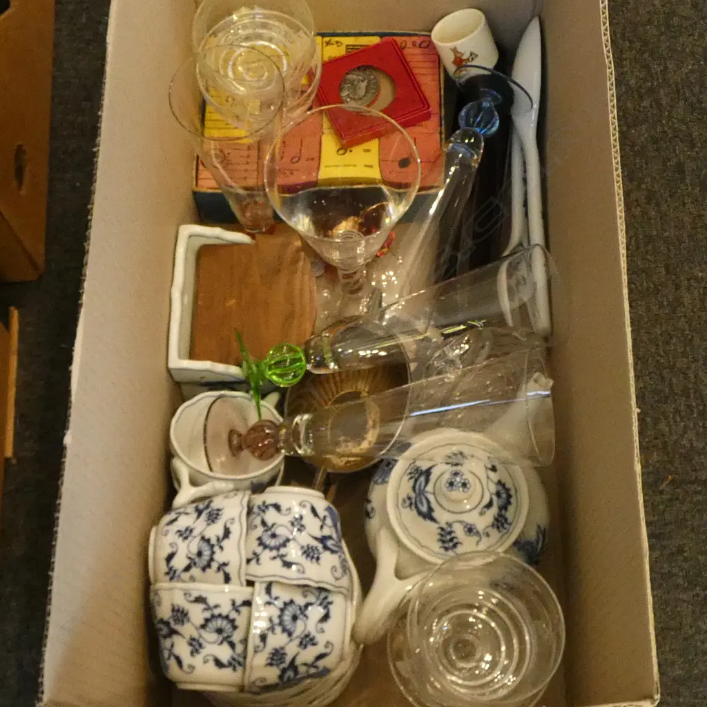 BLUE DANUBE TEA SET, GLASS ROLLING PIN, MUSIC PUZZLE BLOCKS ETC Image 1++