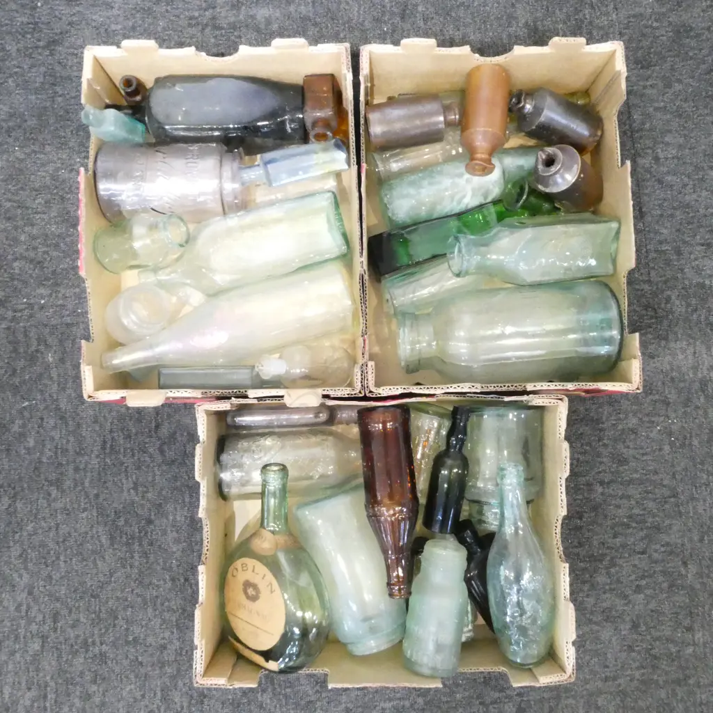 3 BOXES OLD BOTTLES; COKE ETC Image 1++