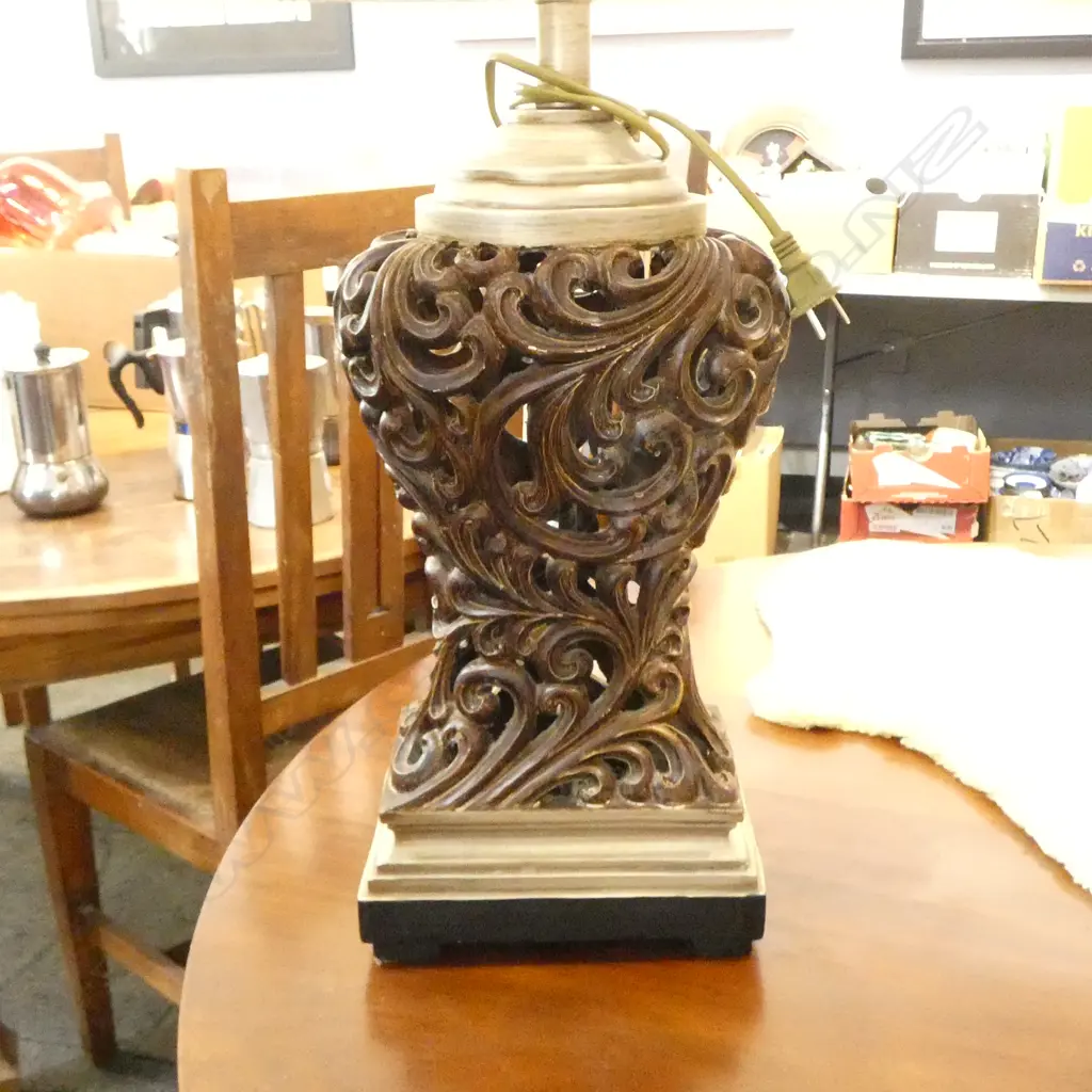 PR ORIENTAL CARVED WOODEN TABLE LAMPS H.750mm. Correct photo now attached Image 1++