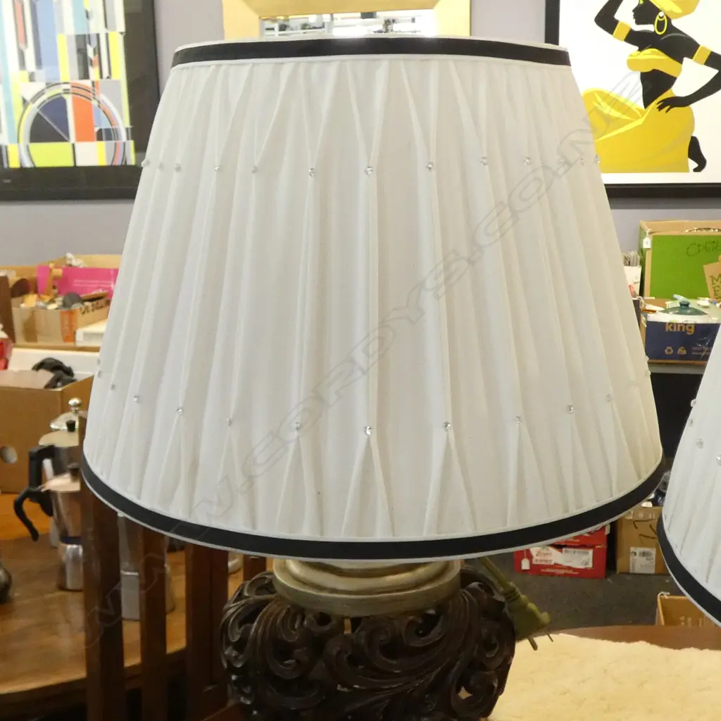 PR ORIENTAL CARVED WOODEN TABLE LAMPS H.750mm. Correct photo now attached Image 1++