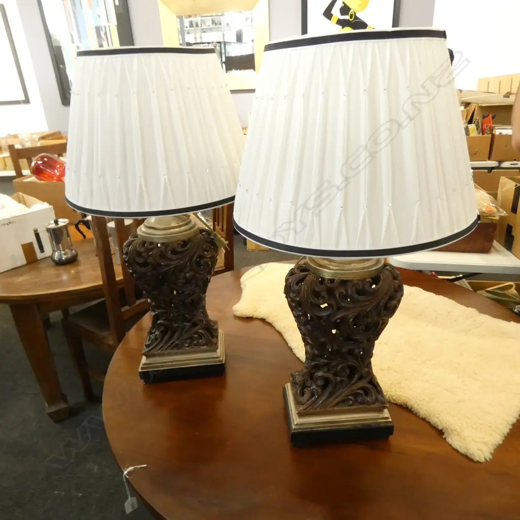 PR ORIENTAL CARVED WOODEN TABLE LAMPS H.750mm. Correct photo now attached Image 1++