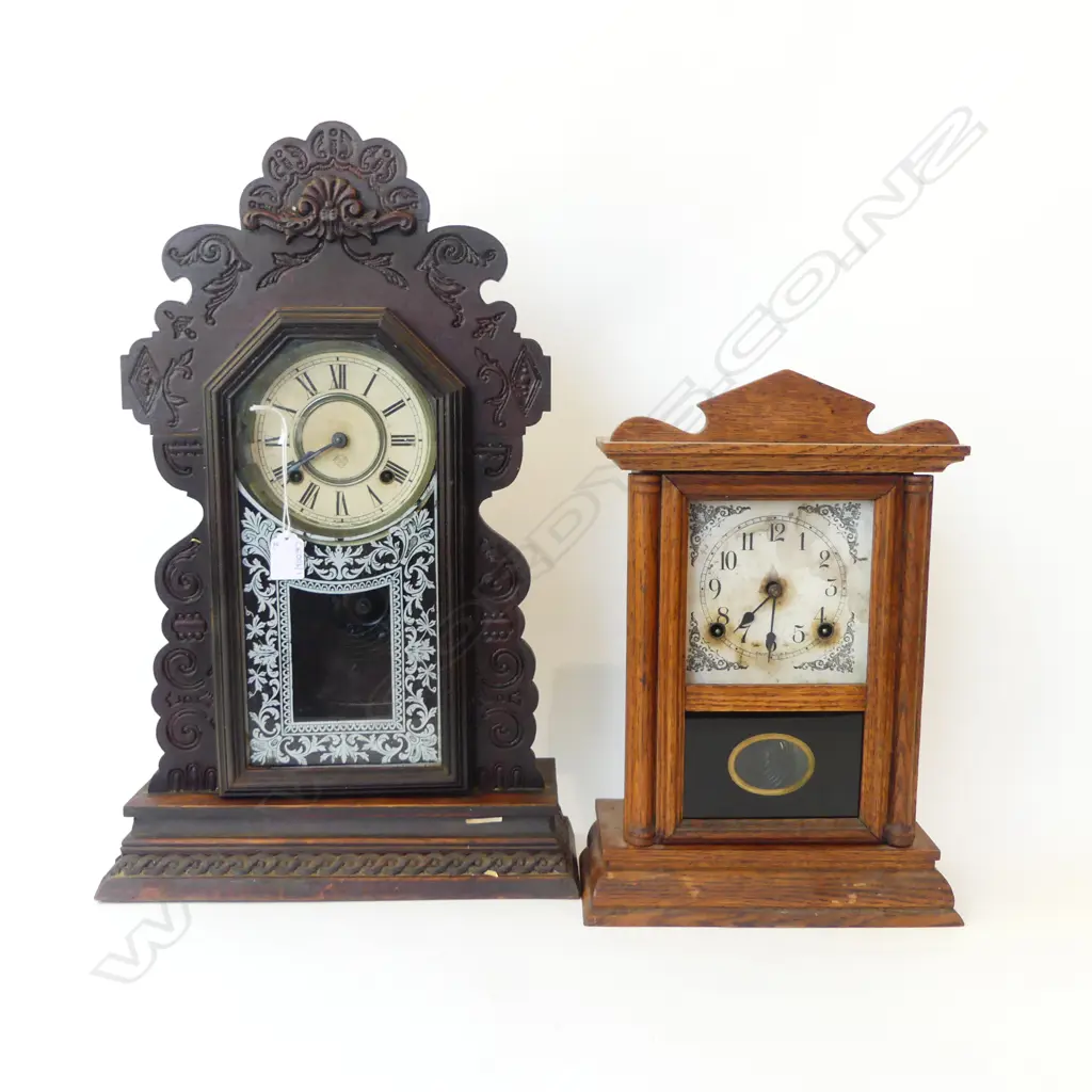 2 AMERICAN EARLY 20thC MANTLE CLOCKS H.575mm Image 1++