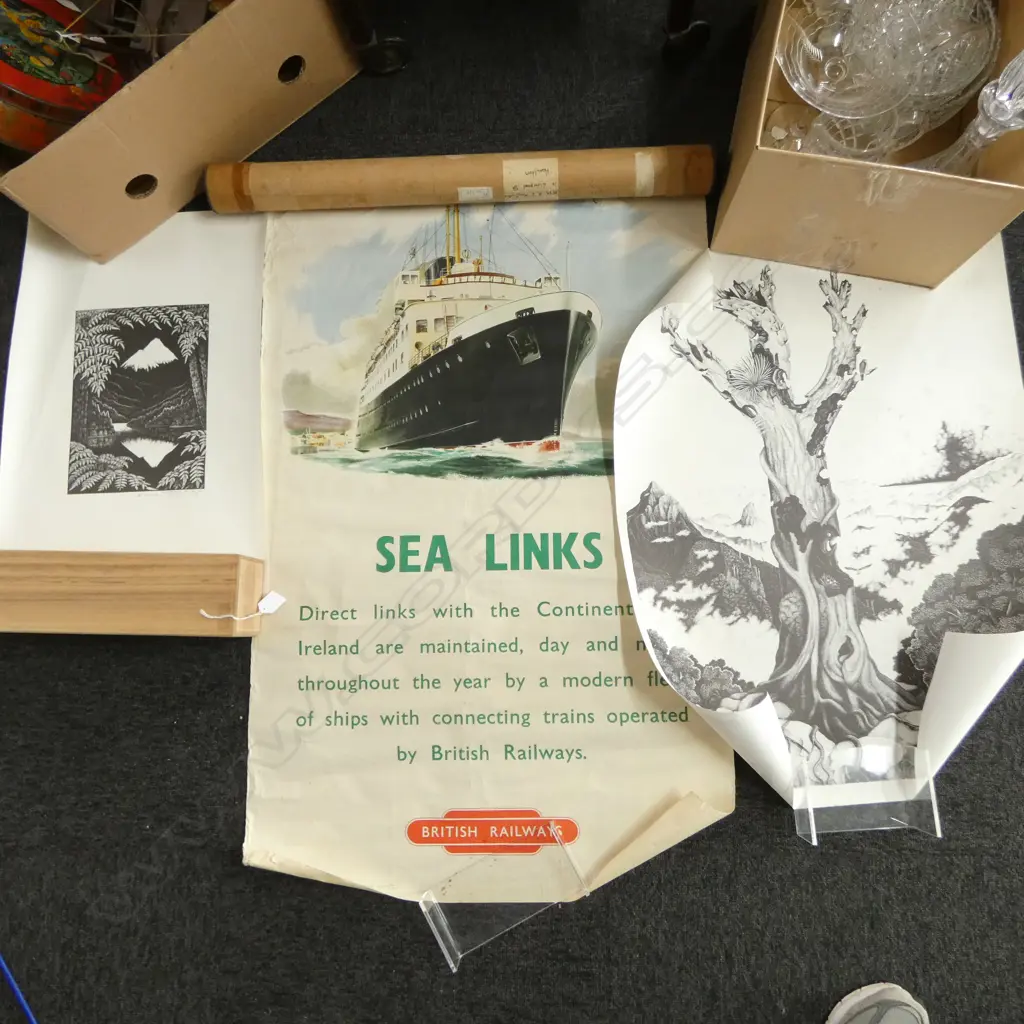 ASST. CHINA PLATES, BOWLS, 2 REI HAMON PRINTS ED. OF 600 & BRITISH RAILWAY 'SEA LINKS' POSTER Image 1++