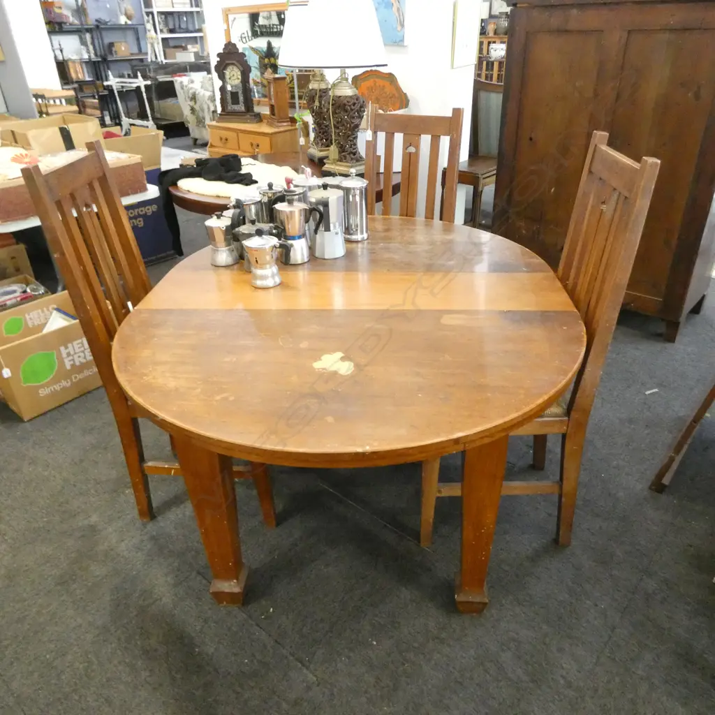 DINING TABLE + 3 ARTS & CRAFTS DINING CHAIRS, CANED SEATS Image 1++