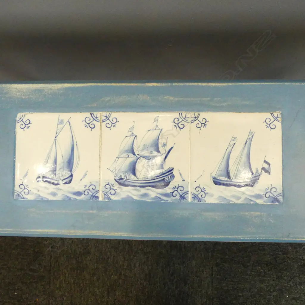 WOODEN STOOL w. DELFT TILES L.900mm Image 1++