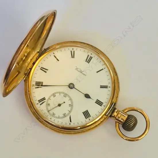 18ct gold hunter Waltham pocket watch