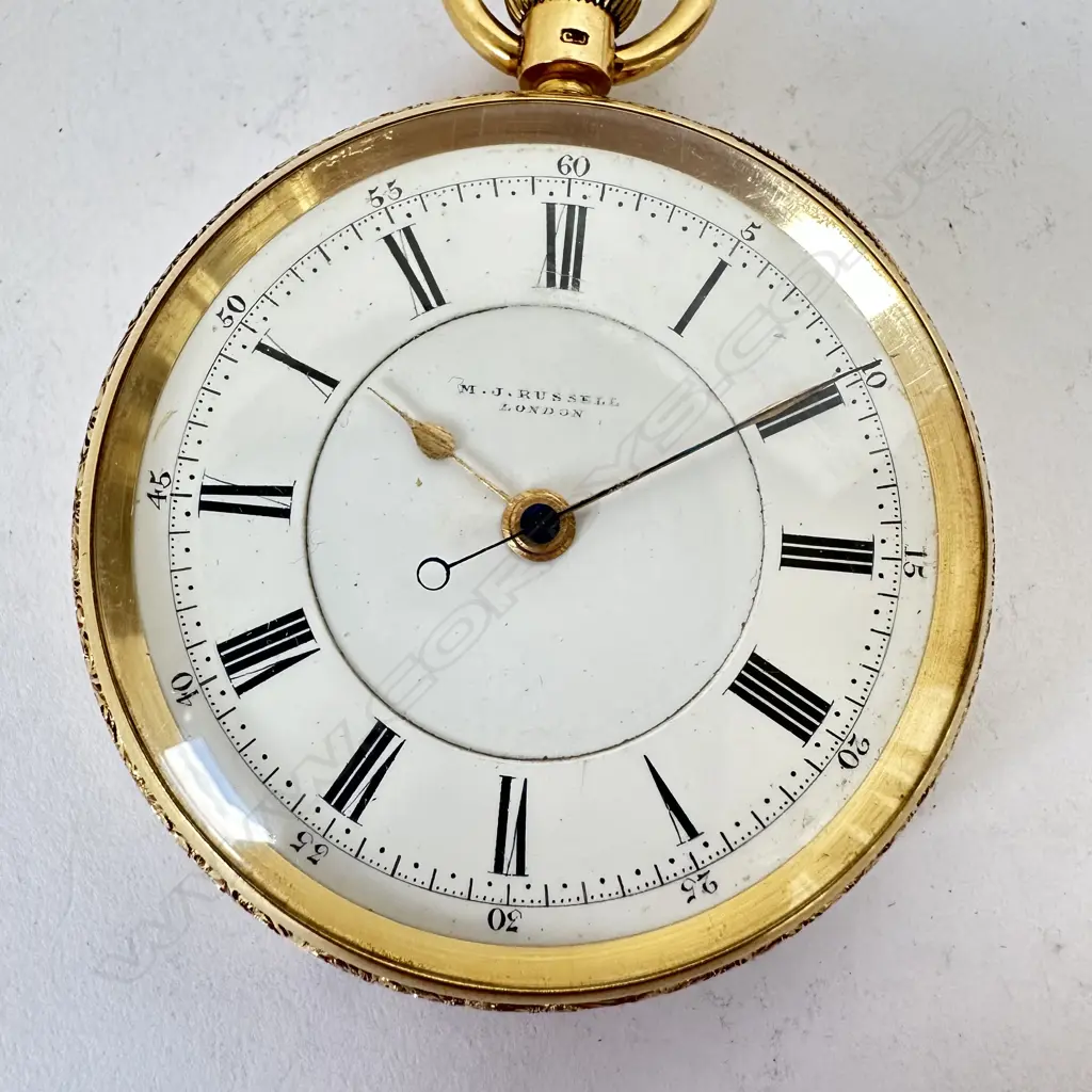 Substantial 18ct gold, open face pocket watch by M. J. Russell, London, number 12189, Image 1++