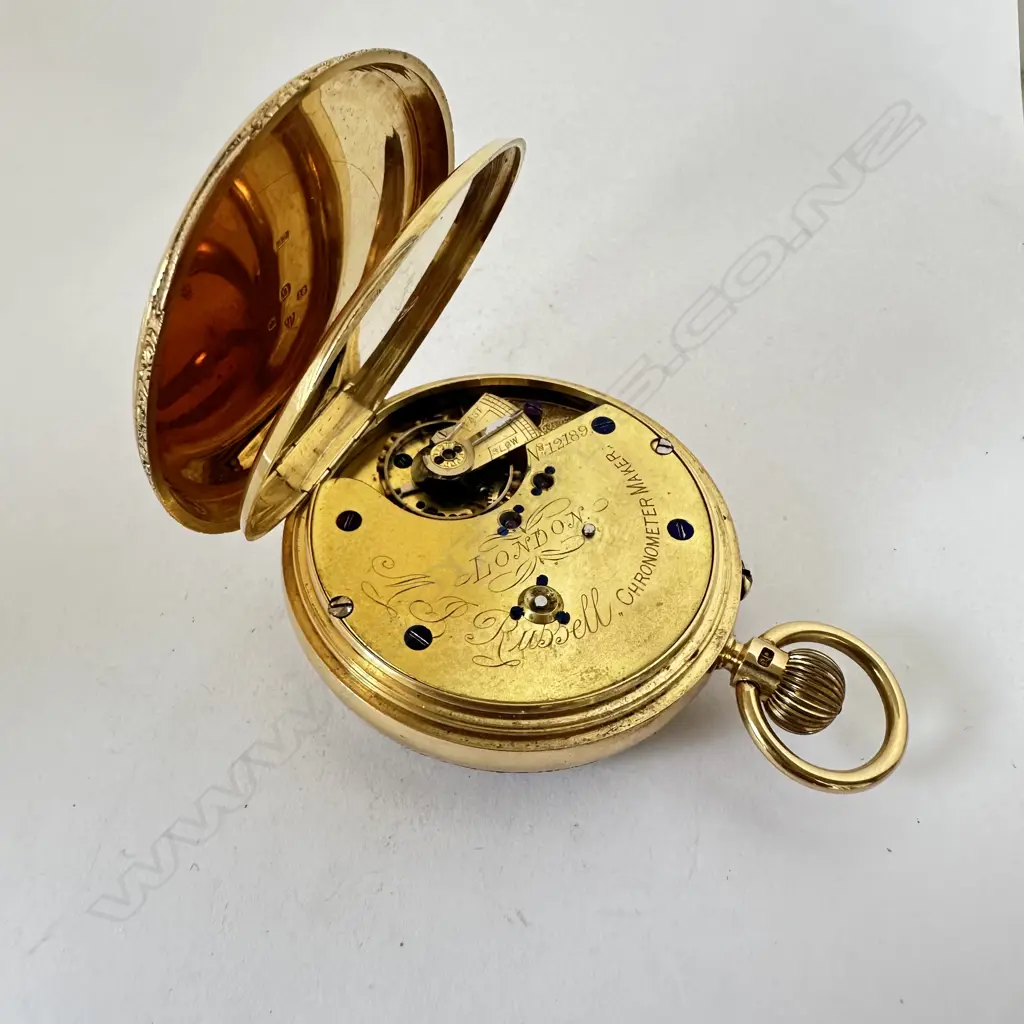 Substantial 18ct gold, open face pocket watch by M. J. Russell, London, number 12189, Image 1++