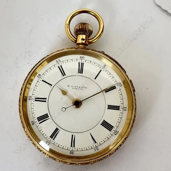 Substantial 18ct gold, open face pocket watch by M. J. Russell, London, number 12189,