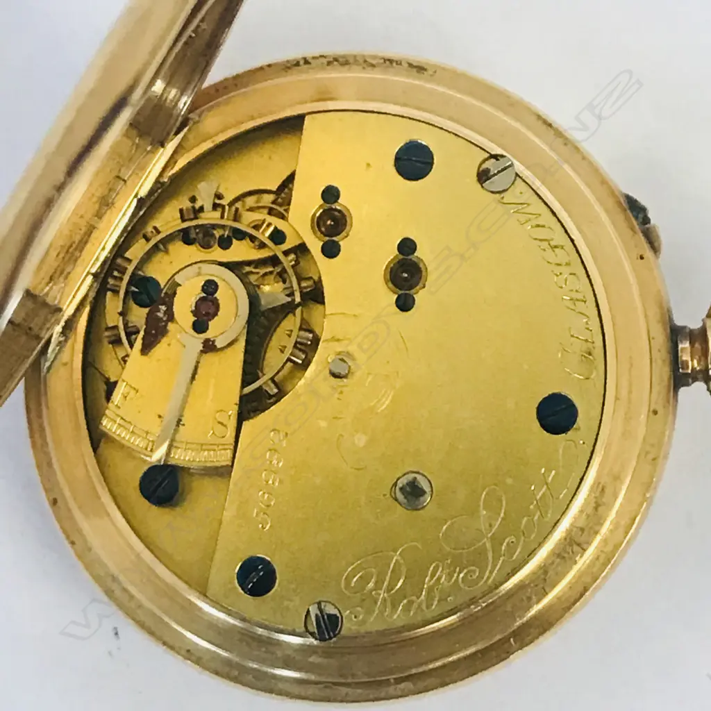 Lady’s 18ct gold half hunter pocket watch Robert Scott Glasgow, number 56992, Image 1++