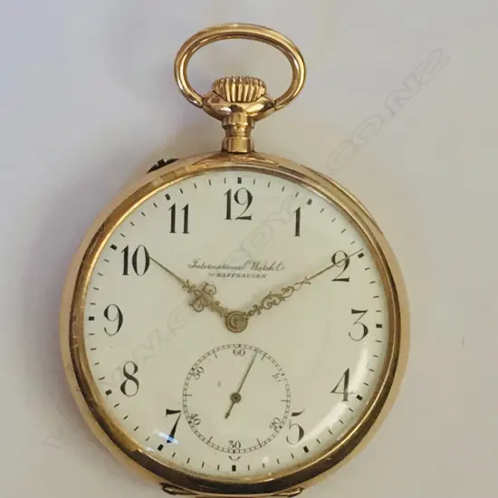 14ct gold open face pocket watch by IWC International Watch Co., Schaffhausen,
