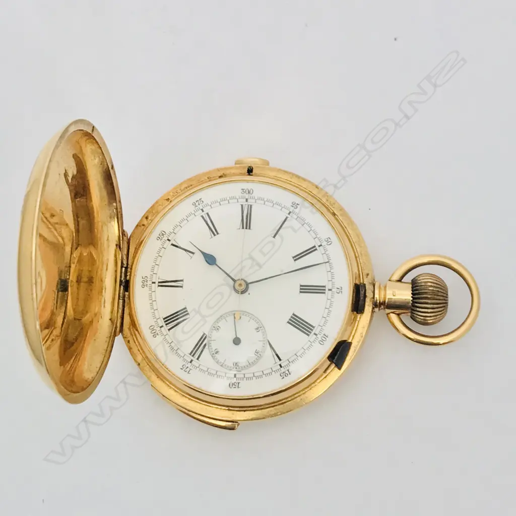 18ct gold hunter quarter repeater chronograph, Swiss movement by Jules Meylan-Truan Co., c.1890 Image 1++