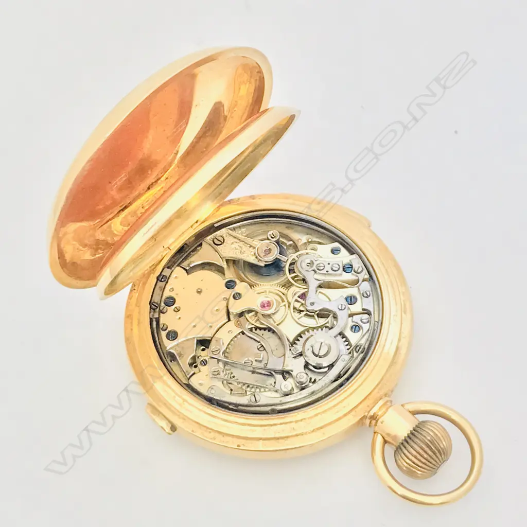 18ct gold hunter quarter repeater chronograph, Swiss movement by Jules Meylan-Truan Co., c.1890 Image 1++
