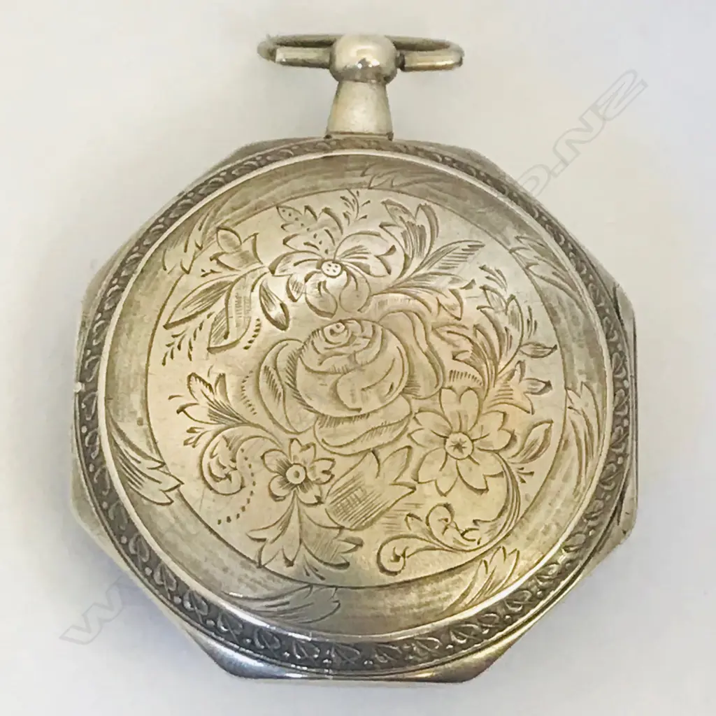 Octagonal silver plated cased open face pocket watch with decorative face, marked 'Breguet et Fils', Image 1++