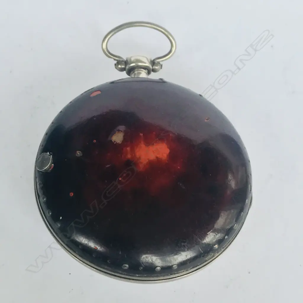 Continental silver pair cased pocket watch, with coloured horn to back of outer case Image 1++