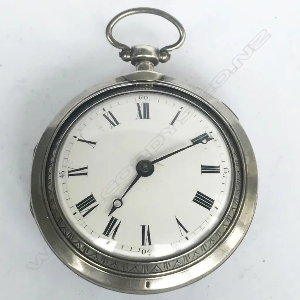 Continental silver pair cased pocket watch, with coloured horn to back of outer case Image 1++