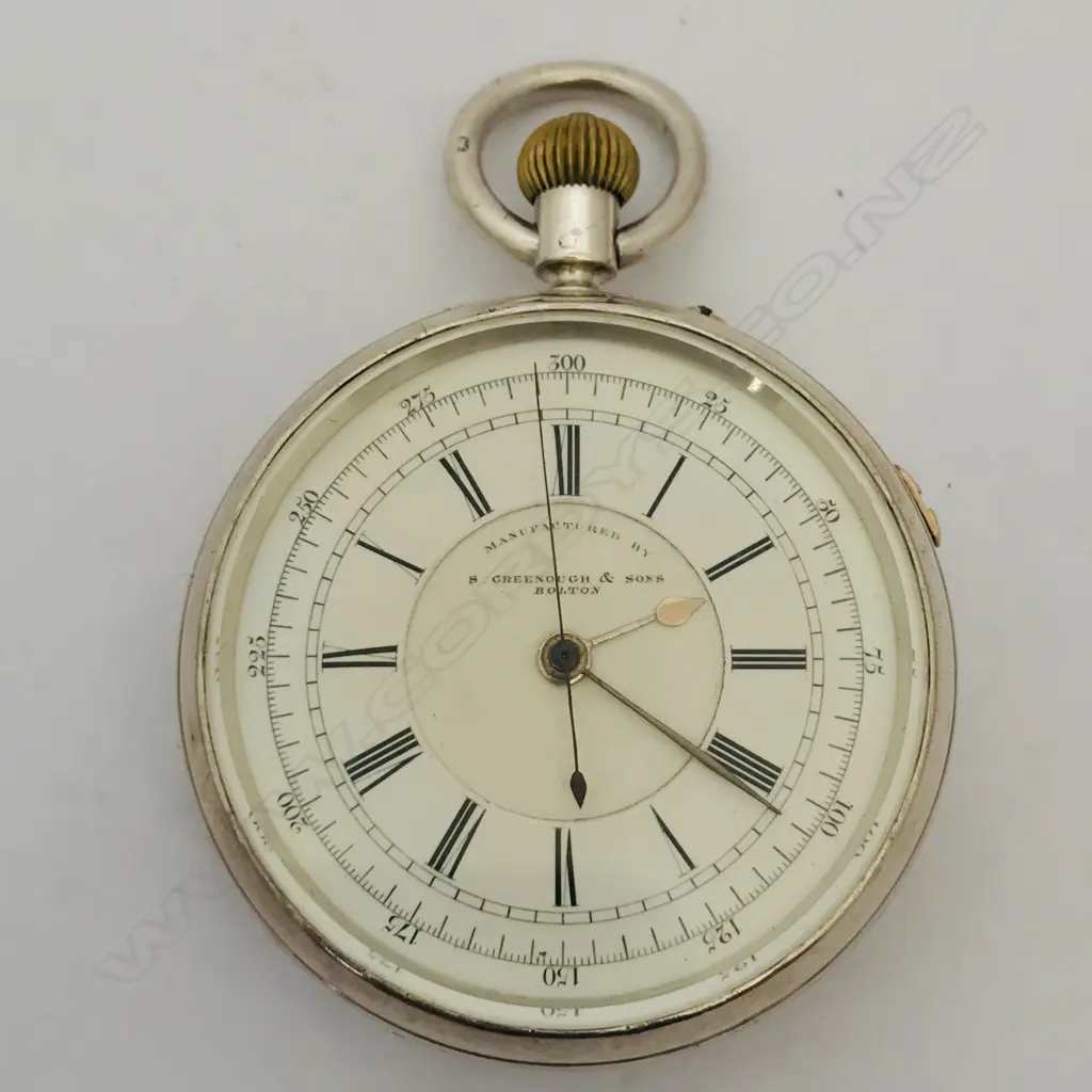 Silver cased pocket chronograph, S. Greenhough & Sons, Bolton Image 1++
