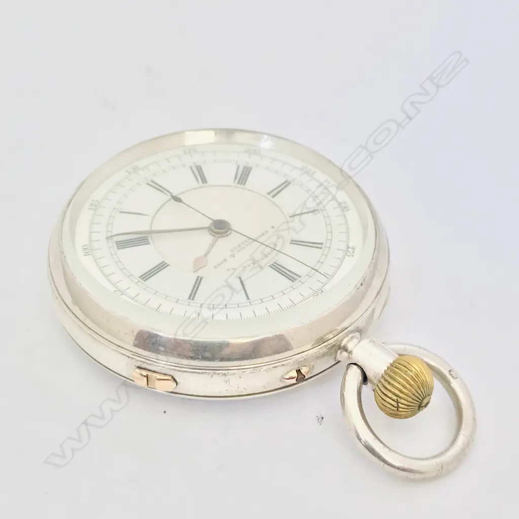 Silver cased pocket chronograph, S. Greenhough & Sons, Bolton Image 1++