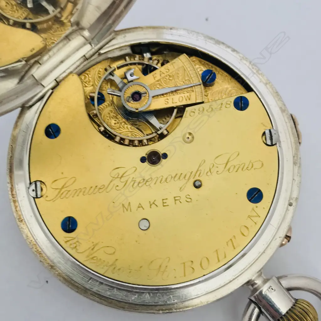 Silver cased pocket chronograph, S. Greenhough & Sons, Bolton Image 1++
