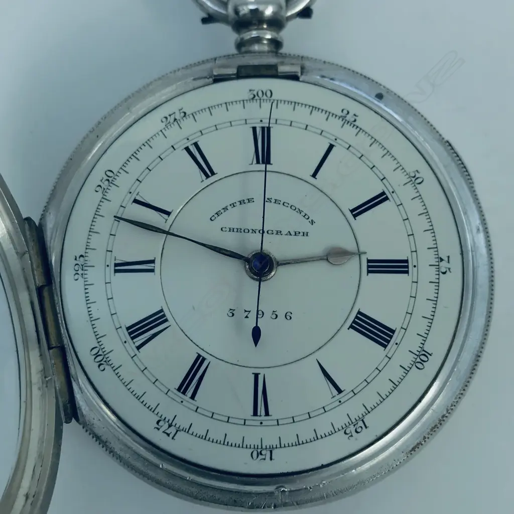 Victorian silver, open face, centre seconds chronograph pocket watch by C.H. Moody, Crewe, number 37956 Image 1++