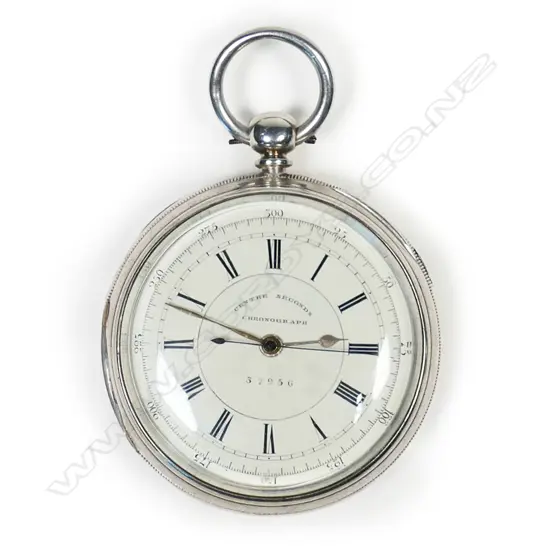 Victorian silver, open face, centre seconds chronograph pocket watch by C.H. Moody, Crewe, number 37956
