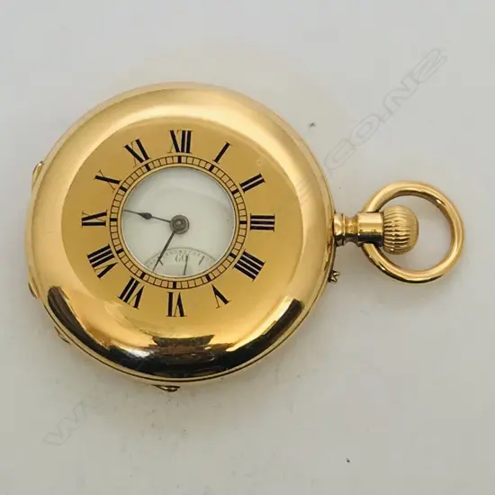 Swiss 18ct gold half hunter pocket watch, c.1900,