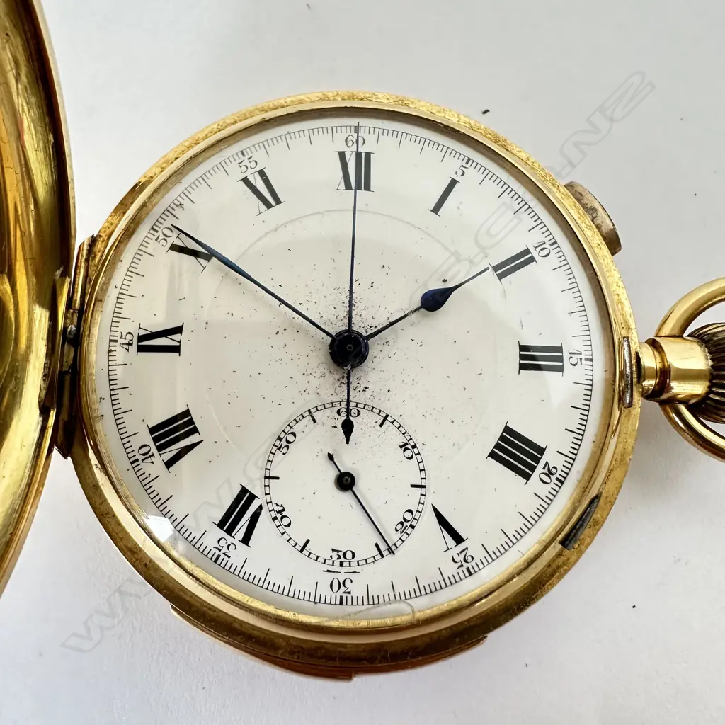 Swiss 18ct gold hunter cased, minute repeating chronograph pocket watch Image 1++