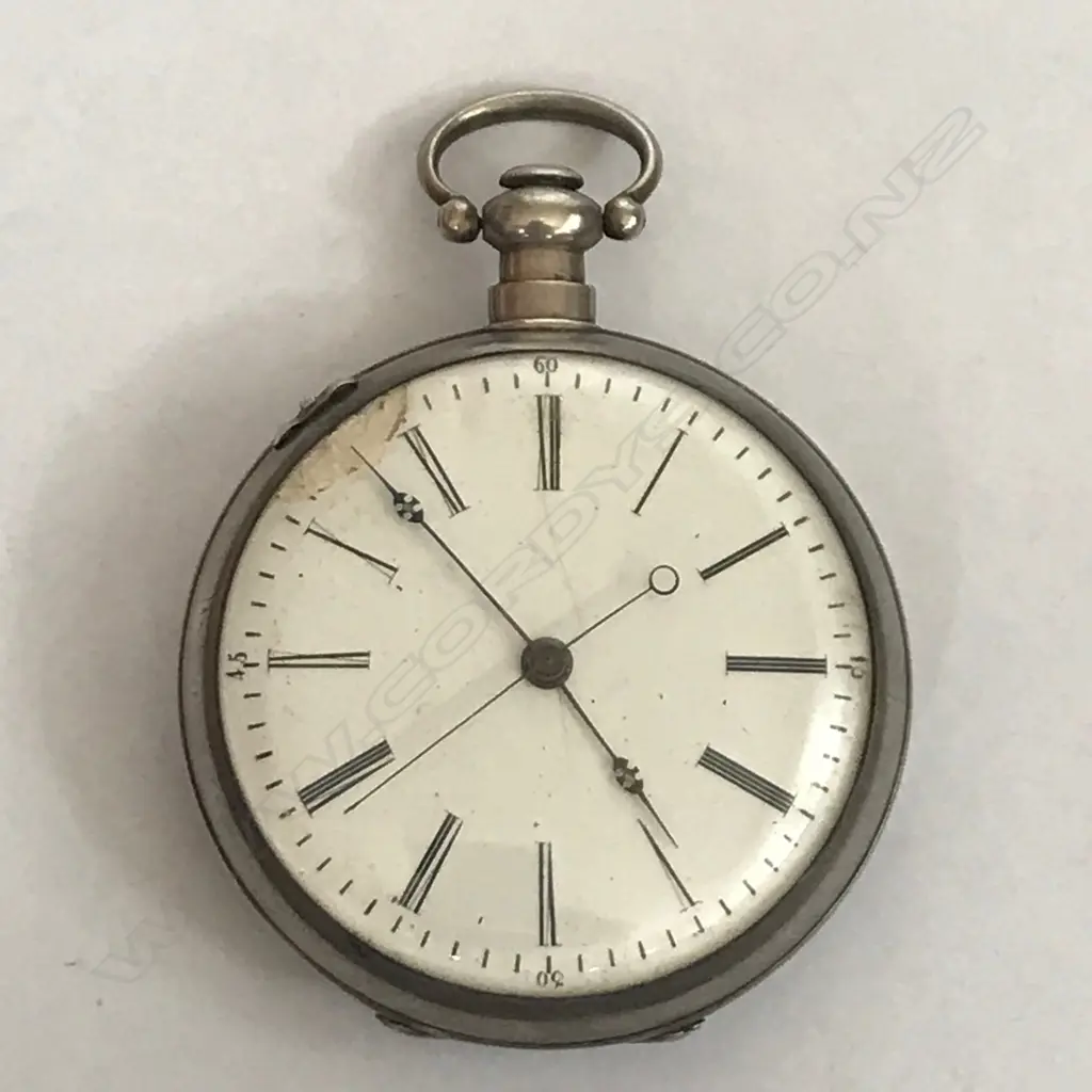 Unmarked 19thC silver consular cased open faced pocket watch, Image 1++