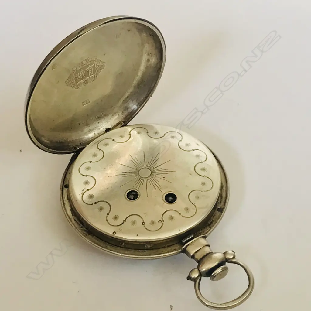 19thC silver consular cased open faced pocket watch, with Chinese stamps to the case, Image 1++
