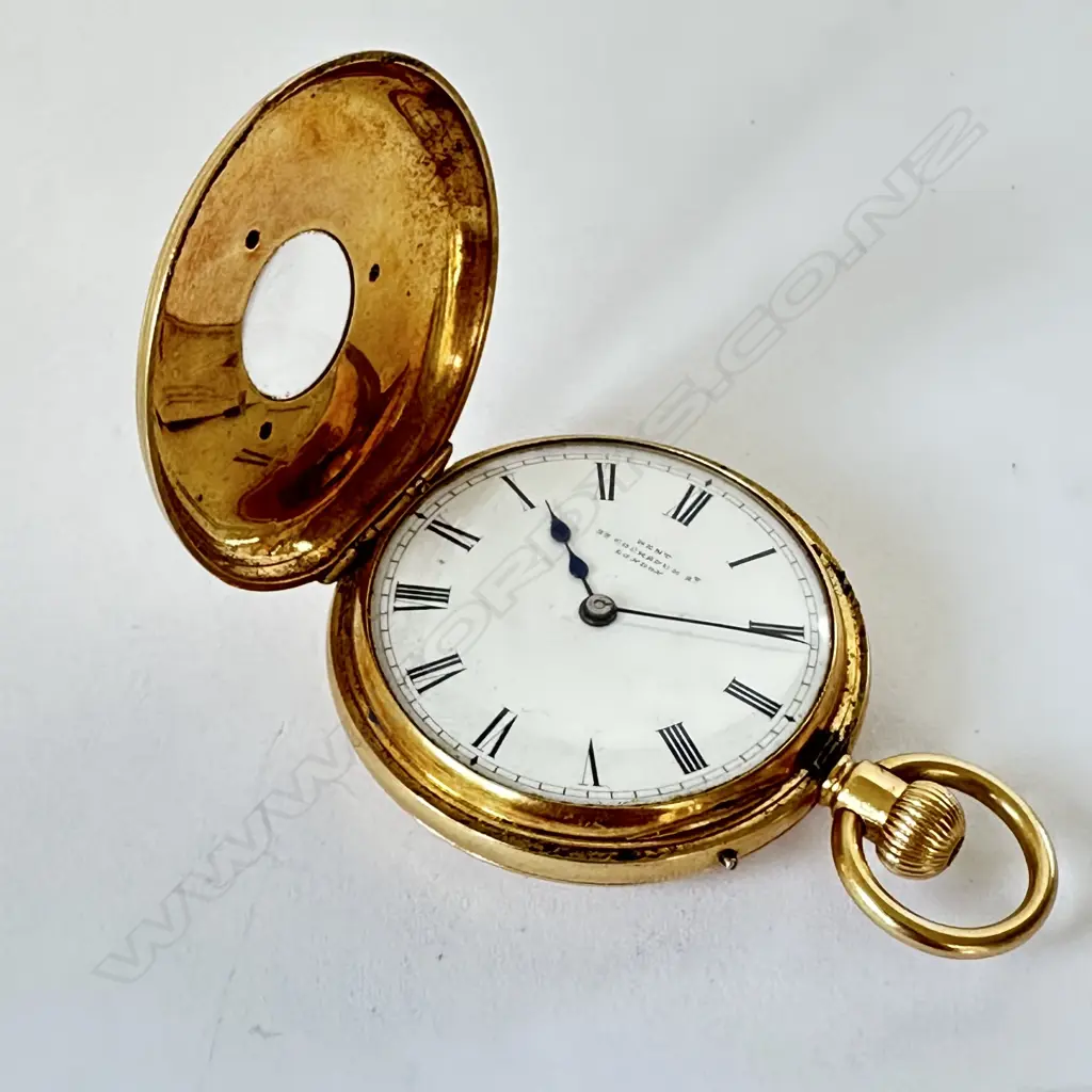 18ct gold lady’s half hunter pocket watch by Dent, Cockspur St. London, number 26333. Image 1++