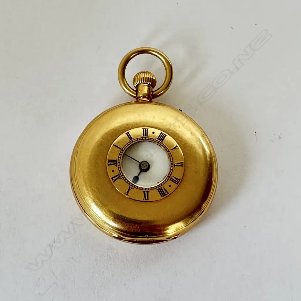 18ct gold lady’s half hunter pocket watch by Dent, Cockspur St. London, number 26333. Image 1++