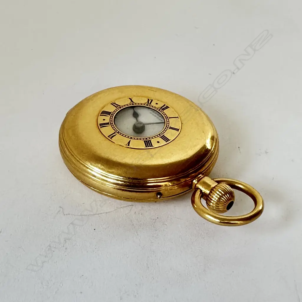 18ct gold lady’s half hunter pocket watch by Dent, Cockspur St. London, number 26333. Image 1++