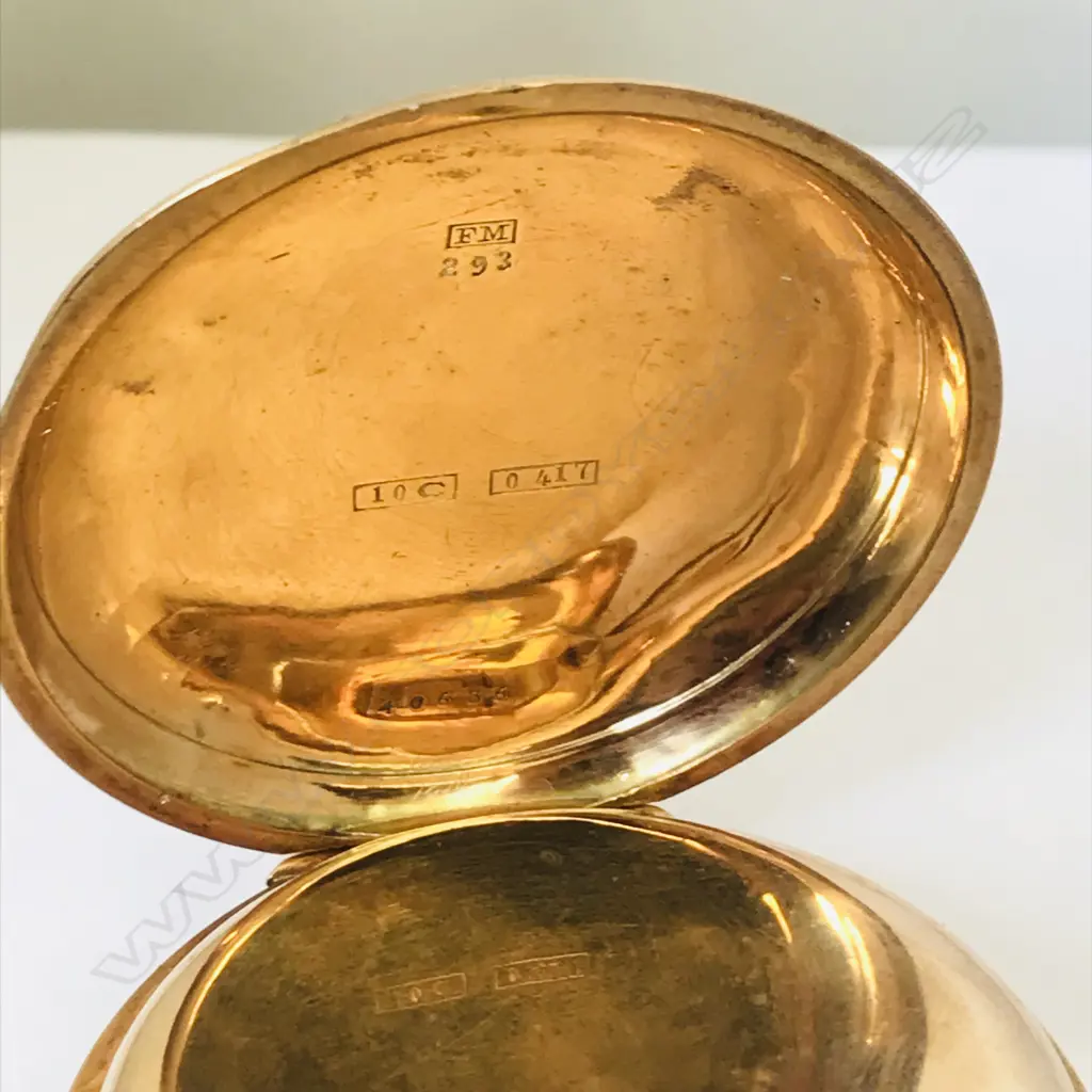 19thc Swiss 10ct gold hunter chronograph pocket watch, Image 1++