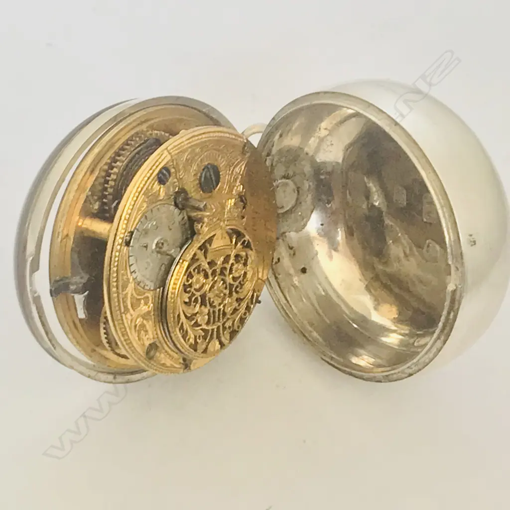 George II silver pair case pocket watch, by Jones, Liverpool, number 1372, Image 1++
