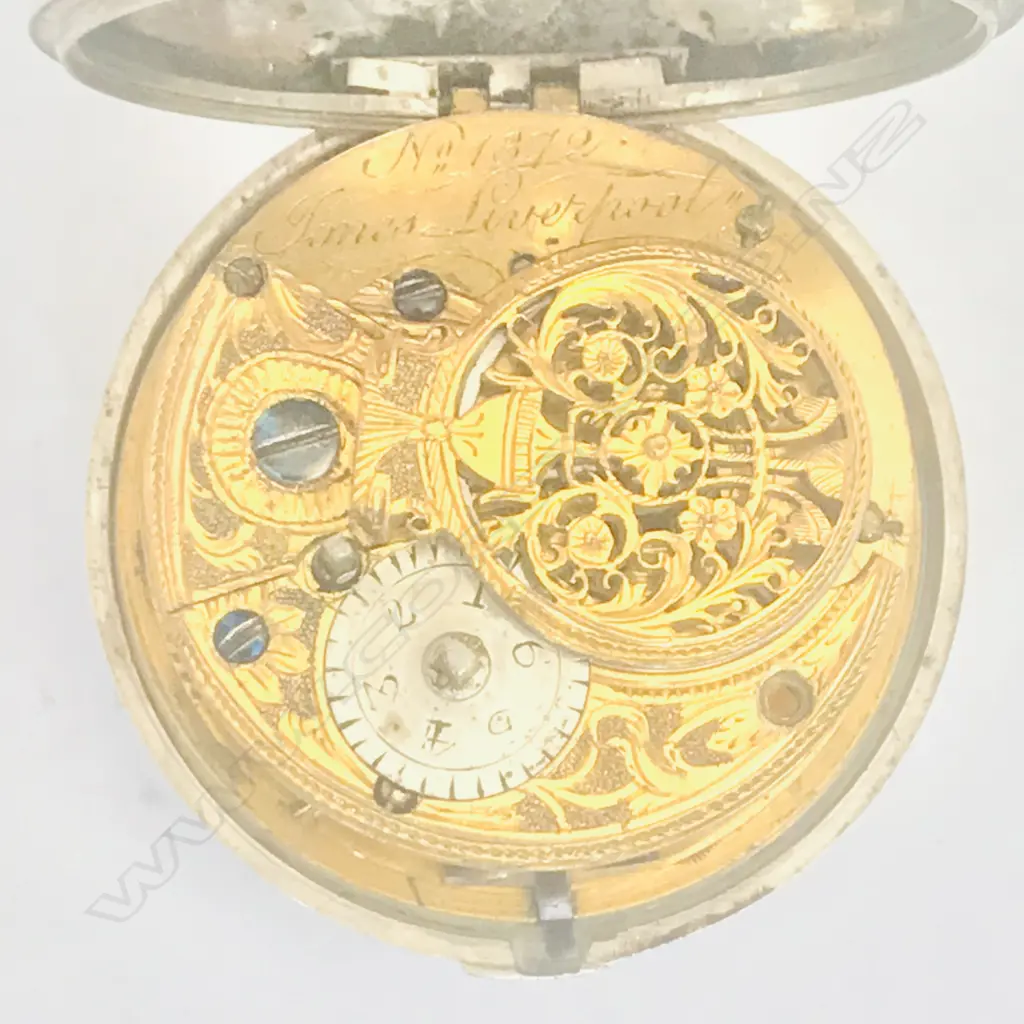 George II silver pair case pocket watch, by Jones, Liverpool, number 1372, Image 1++