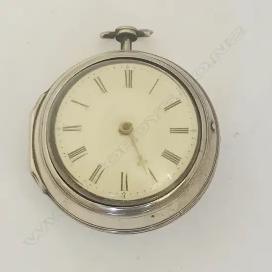 George II silver pair case pocket watch, by Jones, Liverpool, number 1372,